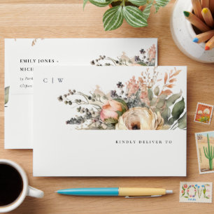 Boho Watercolor Fall Autumn Floral Details Wedding Envelope
