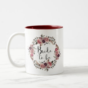 Boho Watercolor Fall Floral Wreath Bride to Be Two-Tone Coffee Mug