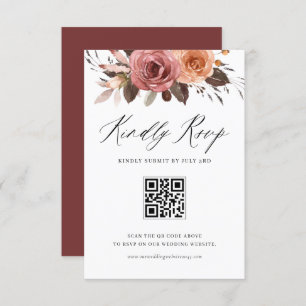 Boho Watercolor Fall Flowers Wedding QR Code RSVP Card