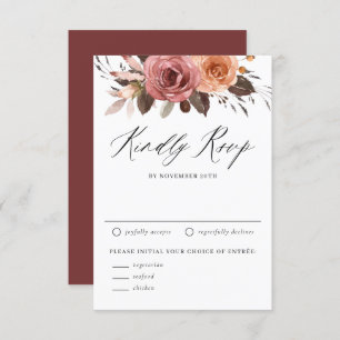 Boho Watercolor Fall Flowers Wedding RSVP Card