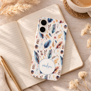 Boho Watercolor Feather Floral Personalised iPhone 16 Case