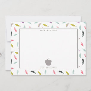 Boho Watercolor Feather Gray Apple Teacher Card