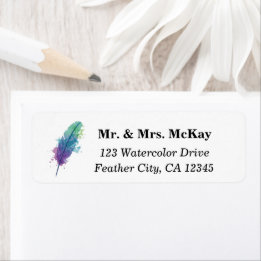 Boho Watercolor Feather Return Address