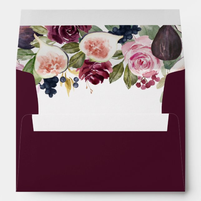 Boho Watercolor Figs and Fall Floral Garland Envelope (Back (Bottom))