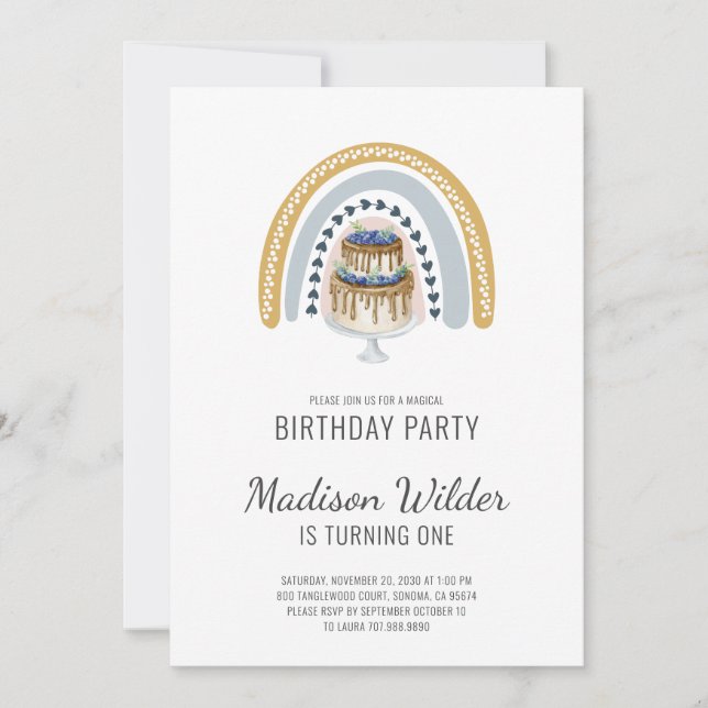 Boho Watercolor First Birthday Invitation (Front)