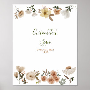 Boho Watercolor Floral Baby Shower Custom Text Poster
