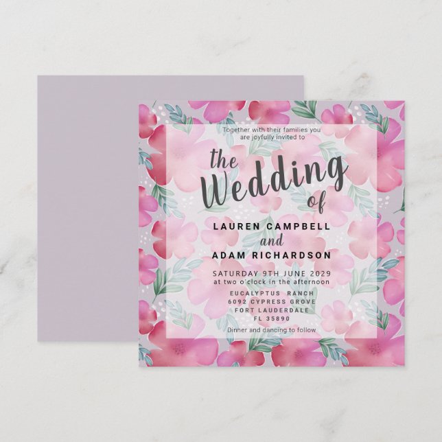 Boho Watercolor Floral Blush Pink Wedding  (Front/Back)