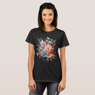 Boho Watercolor Floral Bouquet in Coral & Dusty | T-Shirt