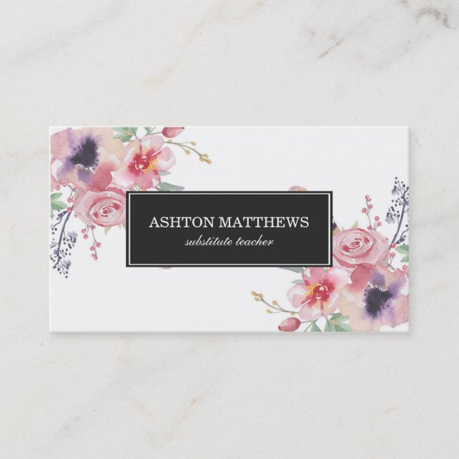 Boho Watercolor Floral Bouquets Business Card (Front)