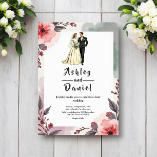 Boho Watercolor Floral Bride And Groom Wedding Invitation
