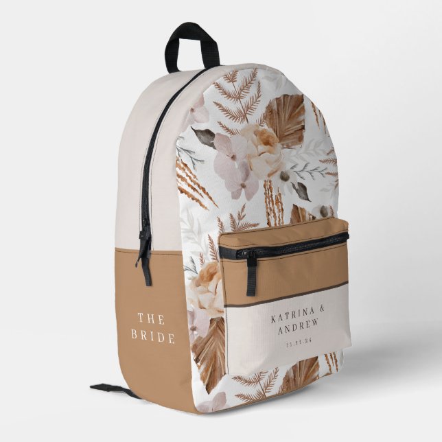 Boho Watercolor Floral Bride Backpack (Back Corner Left)