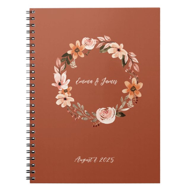 Boho Watercolor Floral Burnt Orange Personalised  Notebook (Front)