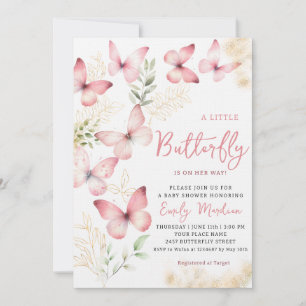Boho Watercolor Floral Butterfly Girl Baby Shower Invitation