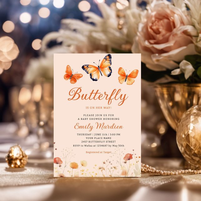 Boho Watercolor Floral Butterfly Girl Baby Shower Invitation (Creator Uploaded)