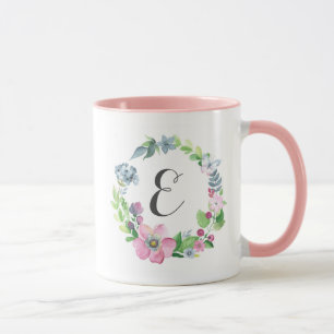 Boho Watercolor Floral & Butterfly   Monogram Mug