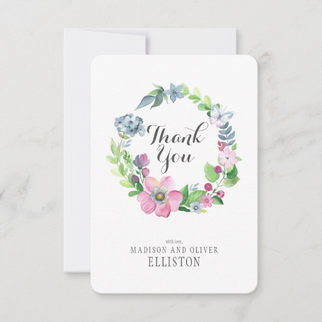Boho Watercolor Floral & Butterfly | Thank You (Front)