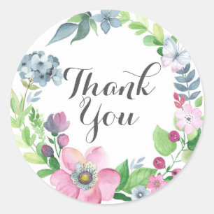 Boho Watercolor Floral & Butterfly   Thank You Classic Round Sticker