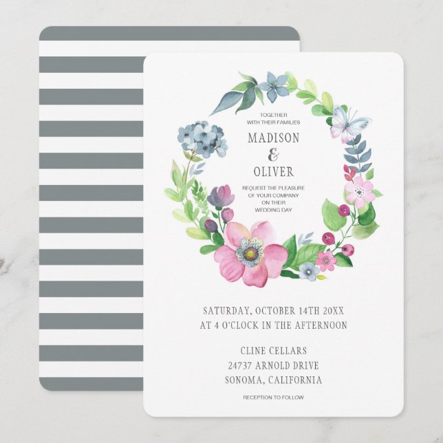 Boho Watercolor Floral & Butterfly | Wedding Invitation (Front/Back)