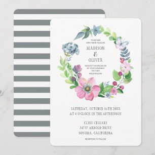 Boho Watercolor Floral & Butterfly   Wedding Invitation