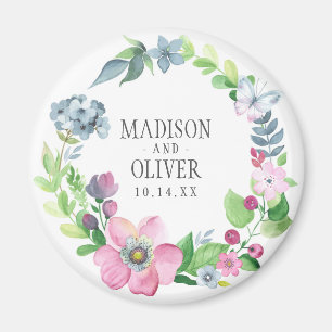 Boho Watercolor Floral & Butterfly Wedding Magnet