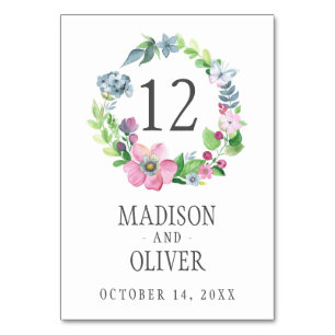 Boho Watercolor Floral & Butterfly   Wedding Table Number