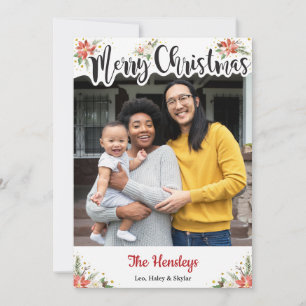 Boho Watercolor Floral Christmas Photo Card