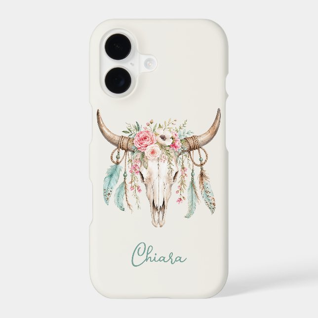 Boho Watercolor Floral Cow Skull (Back)