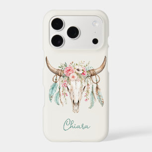 Boho Watercolor Floral Cow Skull