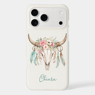 Boho Watercolor Floral Cow Skull