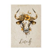 Boho Watercolor Floral Cow Skull Wedding QR code
