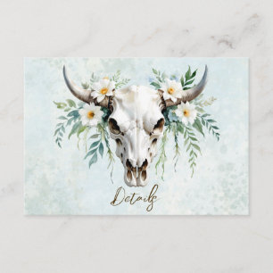 Boho Watercolor Floral Cow Skull Wedding QR code Enclosure Card