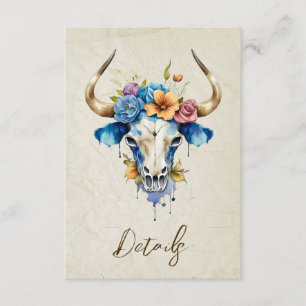 Boho Watercolor Floral Cow Skull Wedding QR code Enclosure Card