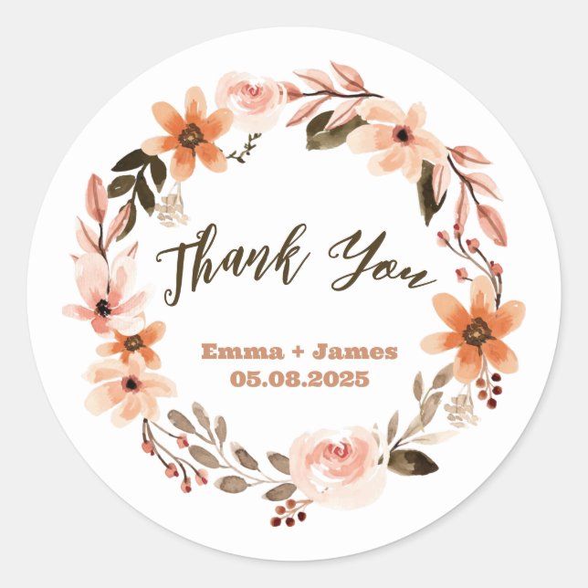 Boho Watercolor Floral Customisable Text Sticker (Front)