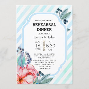 Boho Watercolor Floral Feathers Rehearsal Dinner Invitation