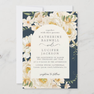Boho watercolor floral foliage Navy Blue Wedding Invitation