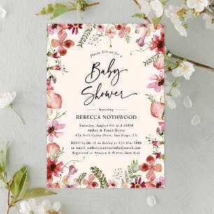 Boho Watercolor Floral Girl Baby Shower Invitation