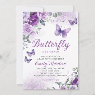 Boho Watercolor Floral Girl Butterfly Baby Shower Invitation