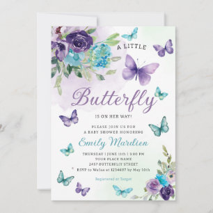Boho Watercolor Floral Girl Butterfly Baby Shower Invitation