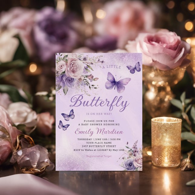 Boho Watercolor Floral Girl Butterfly Baby Shower Invitation (Creator Uploaded)