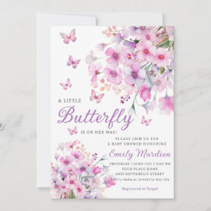 Boho Watercolor Floral Girl Butterfly Baby Shower Invitation