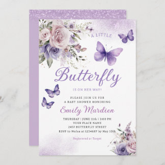 Boho Watercolor Floral Girl Butterfly Baby Shower Invitation