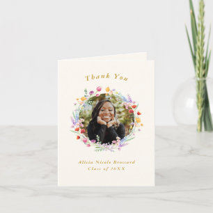 Boho Watercolor Floral Graduation Photo Thank You Card