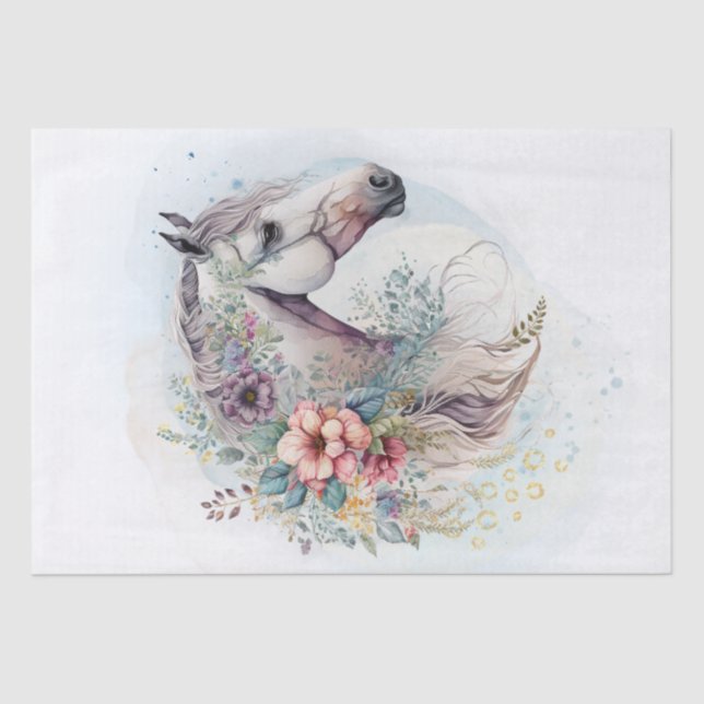 Boho Watercolor Floral Horse Tissue Paper (Front)