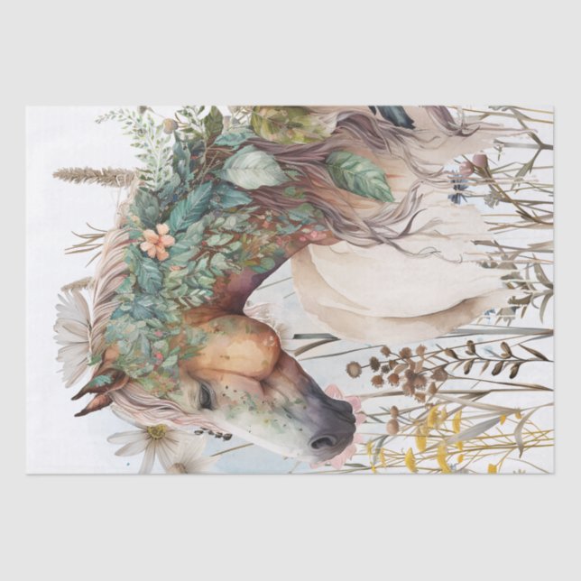Boho Watercolor Floral Horse Tissue Paper (Front)