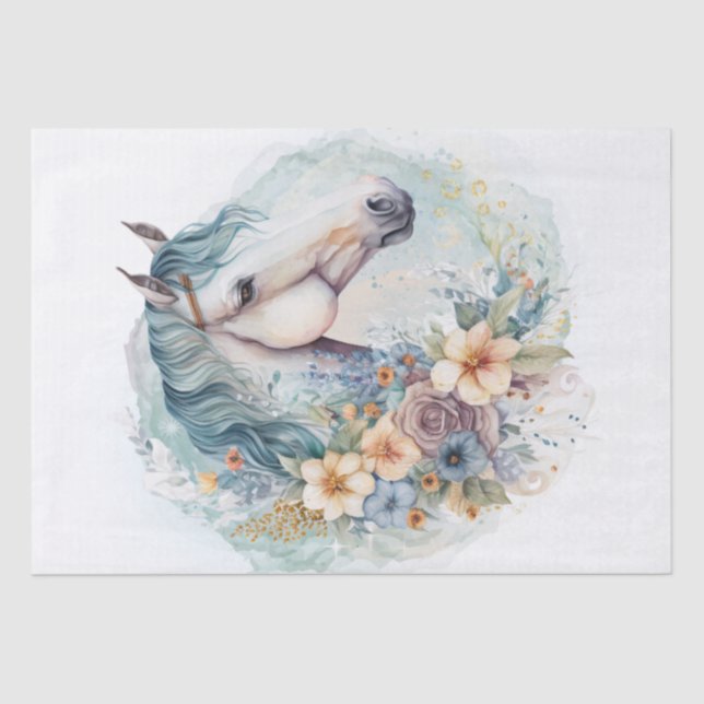 Boho Watercolor Floral Horse Tissue Paper (Front)
