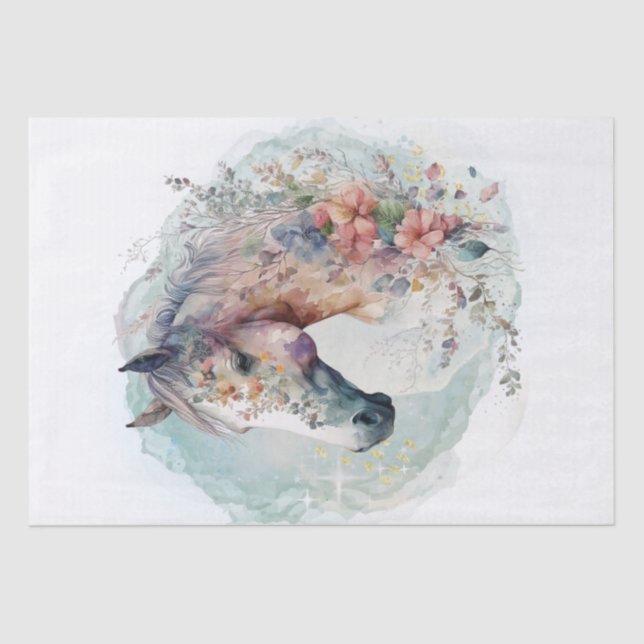 Boho Watercolor Floral Horse Tissue Paper (Front)