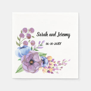 Boho Watercolor Floral Lilac & Teal Personalise Napkin