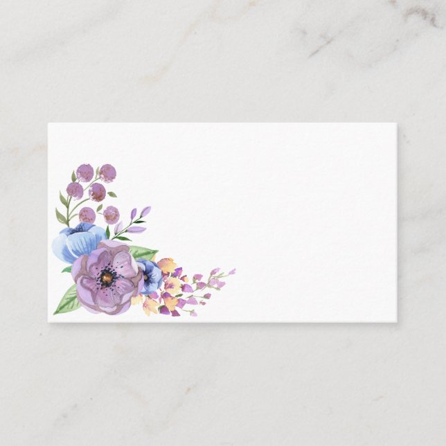 Boho Watercolor Floral Lilac & Teal Personalise Place Card (Front)