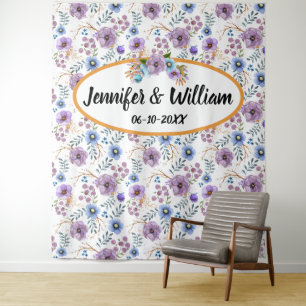Boho Watercolor Floral Lilac & Teal Personalise Tapestry