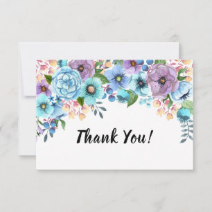 Boho Watercolor Floral Lilac & Teal Personalise Thank You Card